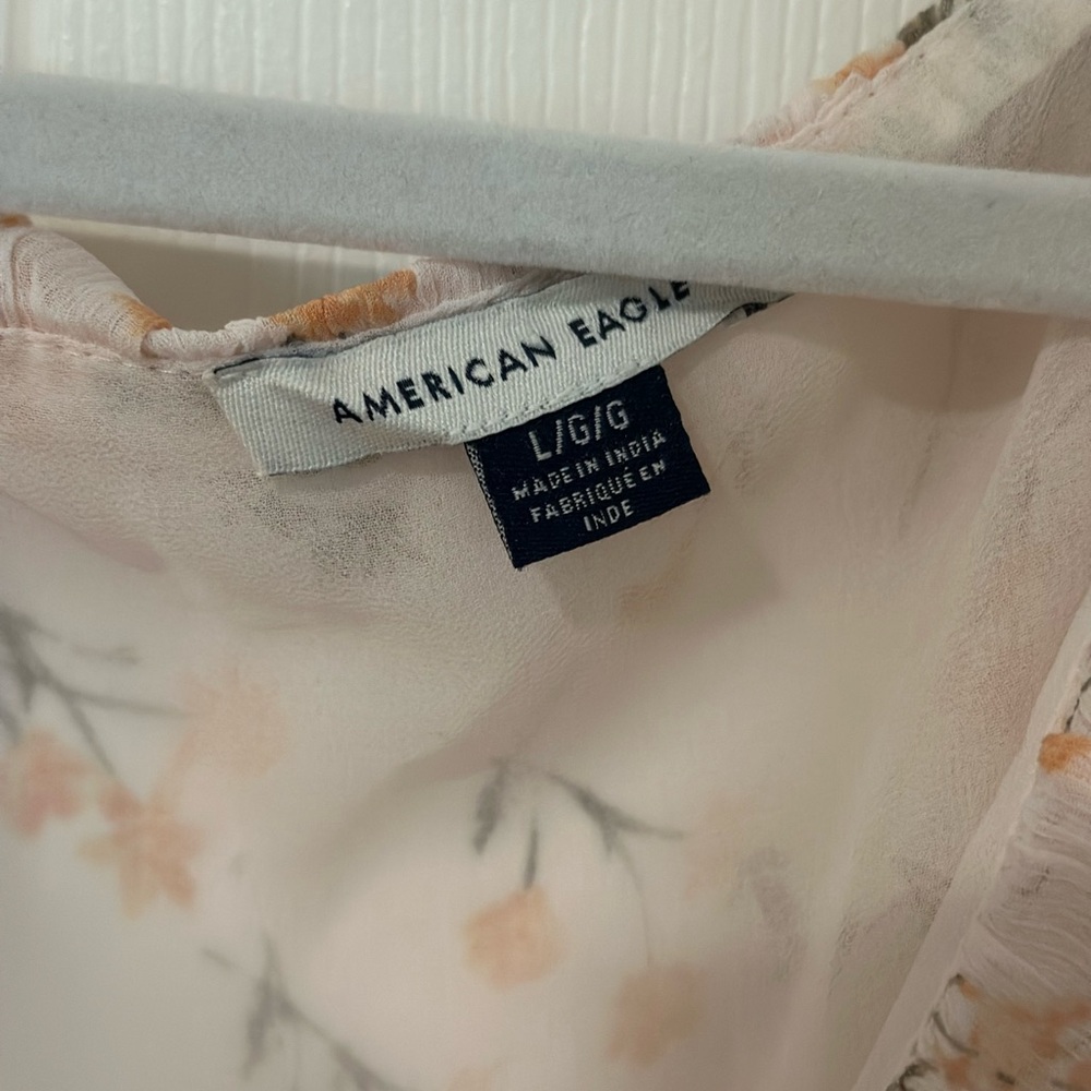 American Eagle Outfitters Cream Floral Ruffled Tie-Front Peplum Top - Picture 3 of 3